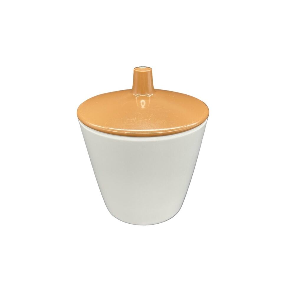 Vintage MCM Melamine 121 White Sugar Bowl with Brown Lid